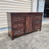 Indian Handmade Carved Wooden 1 Door & 6 Drawers Sideboard Brown 150x40x90Cm